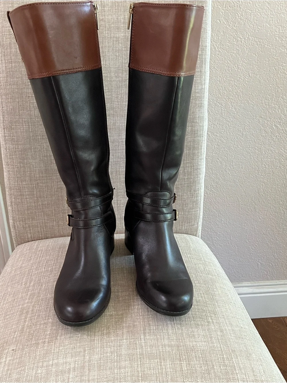 Bandolino Carlotta two-tone leather riding boots- Black and Brown